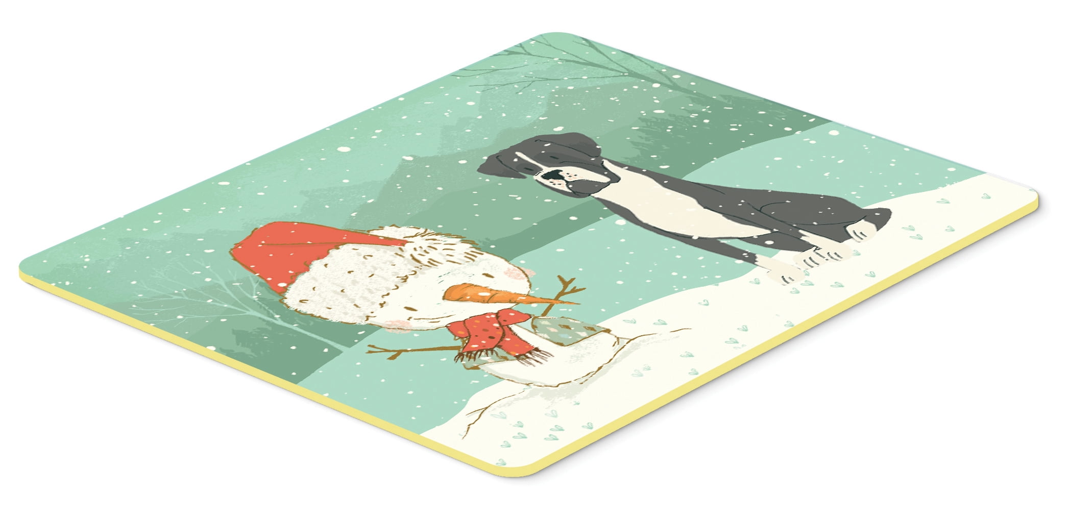 Black Boxer and Snowman Christmas Kitchen or Bath Mat 24x36