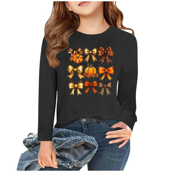 Black Boy Girl Kawaii Shirt Thermal Elegant Holiday Thanksgiving Lounge T Shirt for Children Boy Girl Winter Fall Long Sleeve Crewneck Graphic Tee Shirt Tops Child 2025 10 Yearears