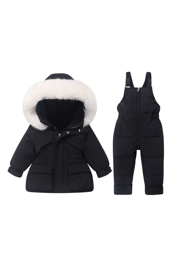 Black Boy Girl Kids Girl Boy Overall Warm Thick 2 Piece Hooded Tops Trousers Pants Hooded Coats Unitard 2PC Sets for Kid Track Athletic Ski Match Fall Winter 2PC Sets 2025 2 Years