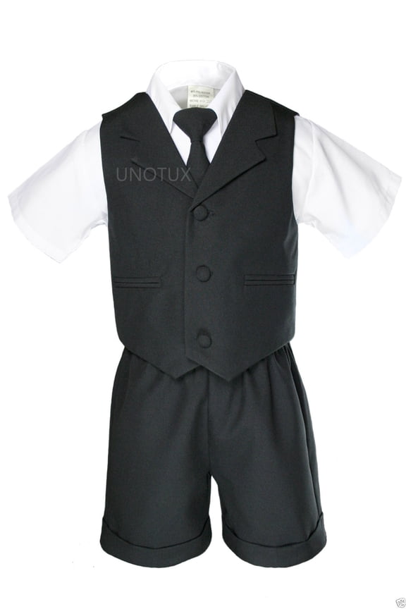 Black Boy Infant & Toddler Formal Eton Easter Vest Shorts Suit S M L XL 2T 3T 4T