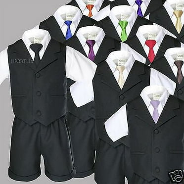 Black Boy Infant Toddler Formal Vest Shorts Suit Extra Necktie S M L XL 2T 3T 4T