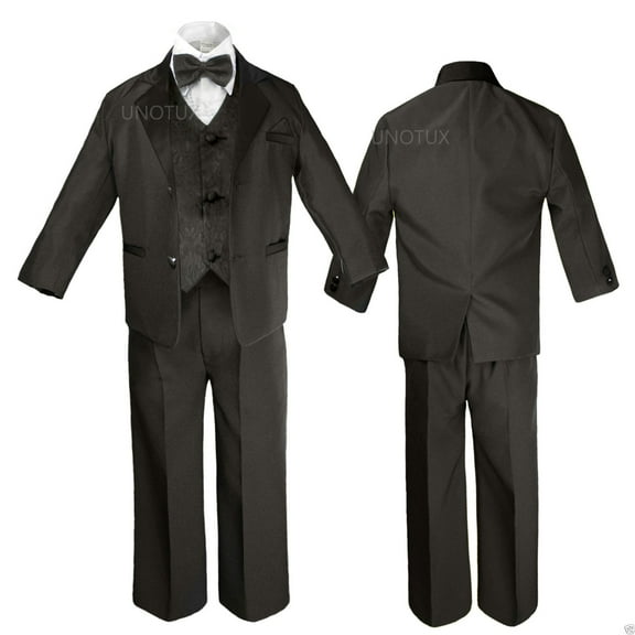 Black Boy Wedding Formal Party no tail Tuxedo Suit sz S M L XL 2T 3T 4T 5 6 -20