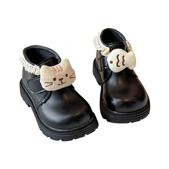 Black Boys And Girls Sturdy Winter Shoes With Man-Made Leather And Flexible Rubber Bottom, Suitable For Chilly Weather And Play