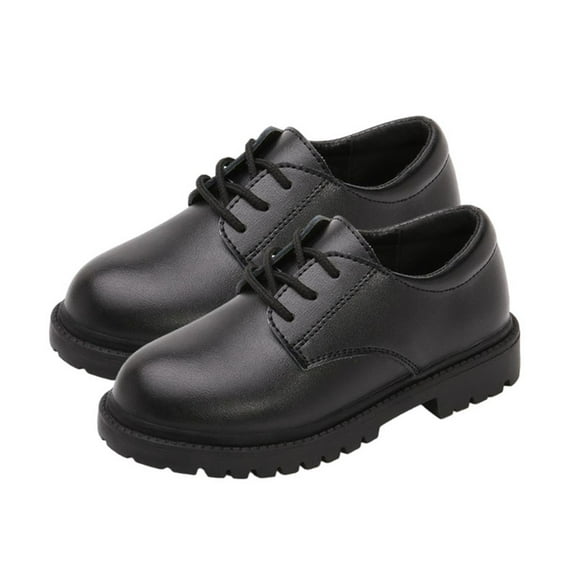Black Boys Casual Shoes With Leather Upper For School And Outdoor Use