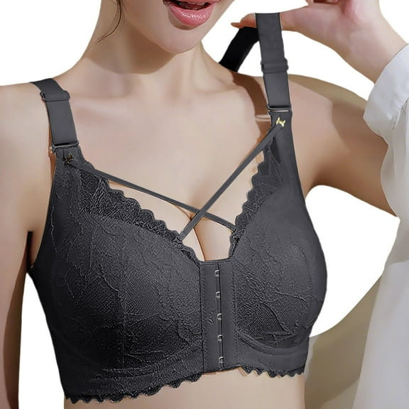 Black Bra Front Closure Bras For Full Coverage Plus Size Wireless Comfort Support Underwire Back Design Nylon,Spandex