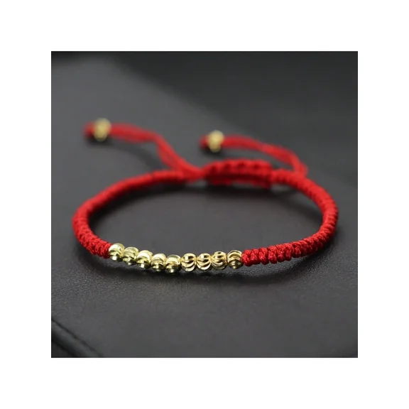 Black Bracelet With Goldtone Beads Adjustable Unisex Woven String Arm Band