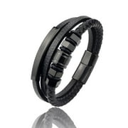 TOP5EX Black Bracelets for Men Women Multilayer Wristband Stainless Steel Beads Magnet Braided Cuff Bracelet