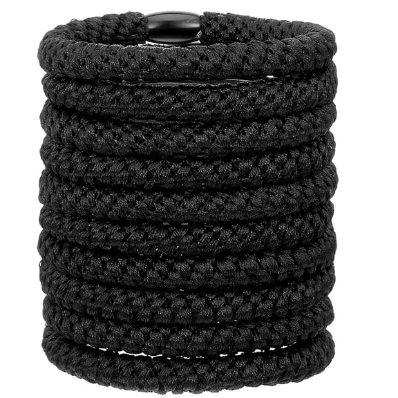 Black Braided Hair Bands, No Damage Beard Ties Set, No Slip Elastic Ponytail Holders, Workout Bracelet Accessories with Smooth Beads for Men Women Long Thick Curly Hair Bun