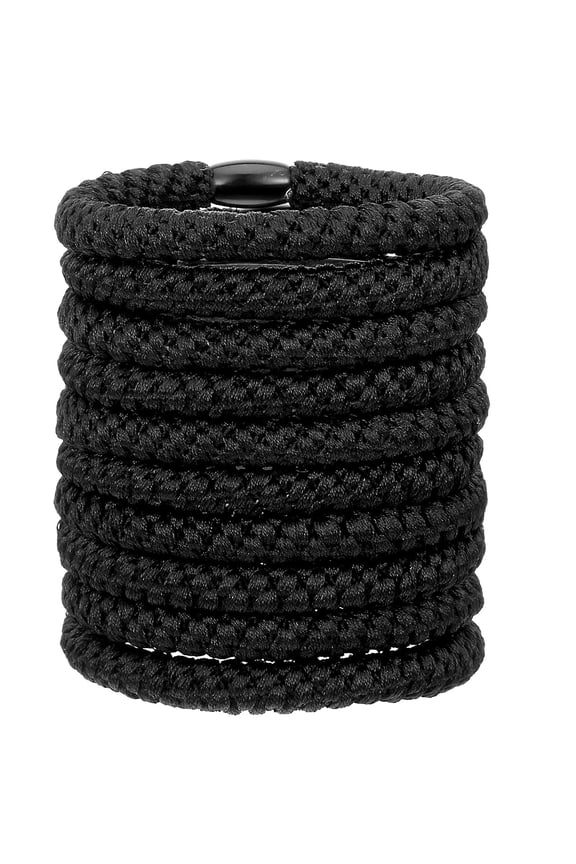 Black Braided Hair Bands, No Damage Beard Ties Set, No Slip Elastic Ponytail Holders, Workout Bracelet Accessories with Smooth Beads for Men Women Long Thick Curly Hair Bun