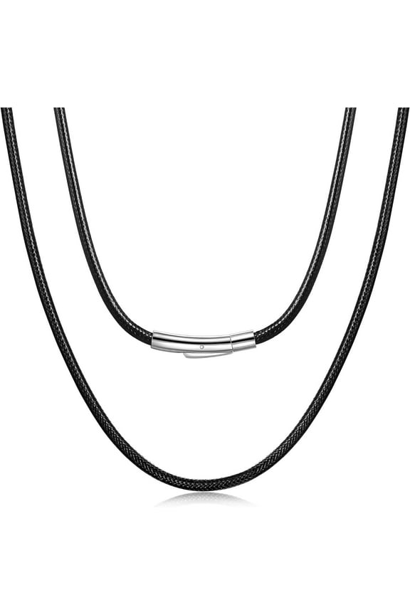 Black Braided Leather Cord Necklace for Men, 2MM Black Mens Braided Leather Necklace Cord, Waterproof Black Necklace for Men and Women, Mens Necklace, 16-28 Inch