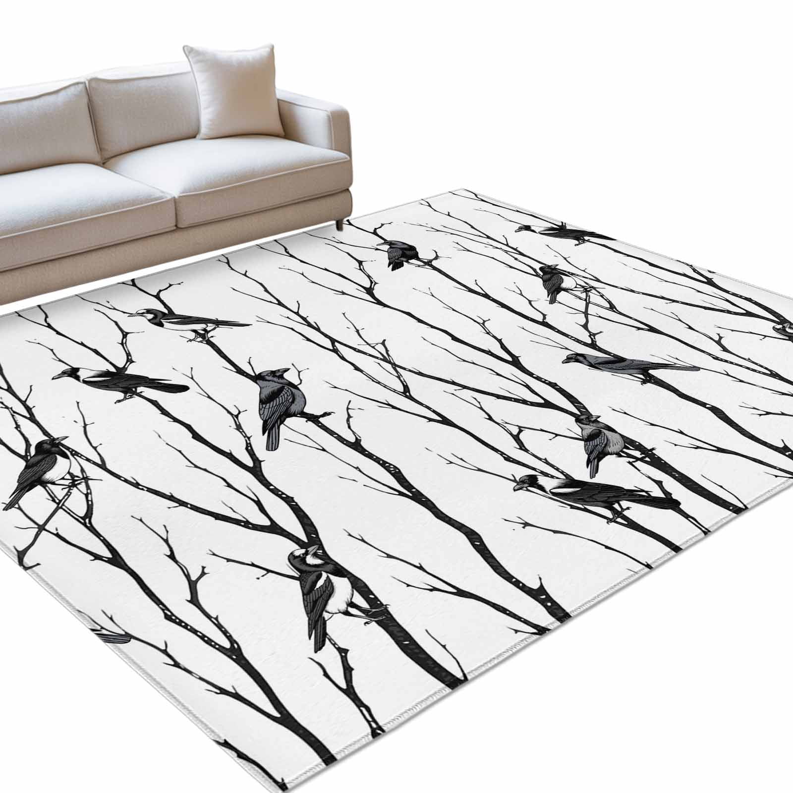 Black Branches 5x7ft Non Slip Area Rug Birds Abstracts Plant Modern ...