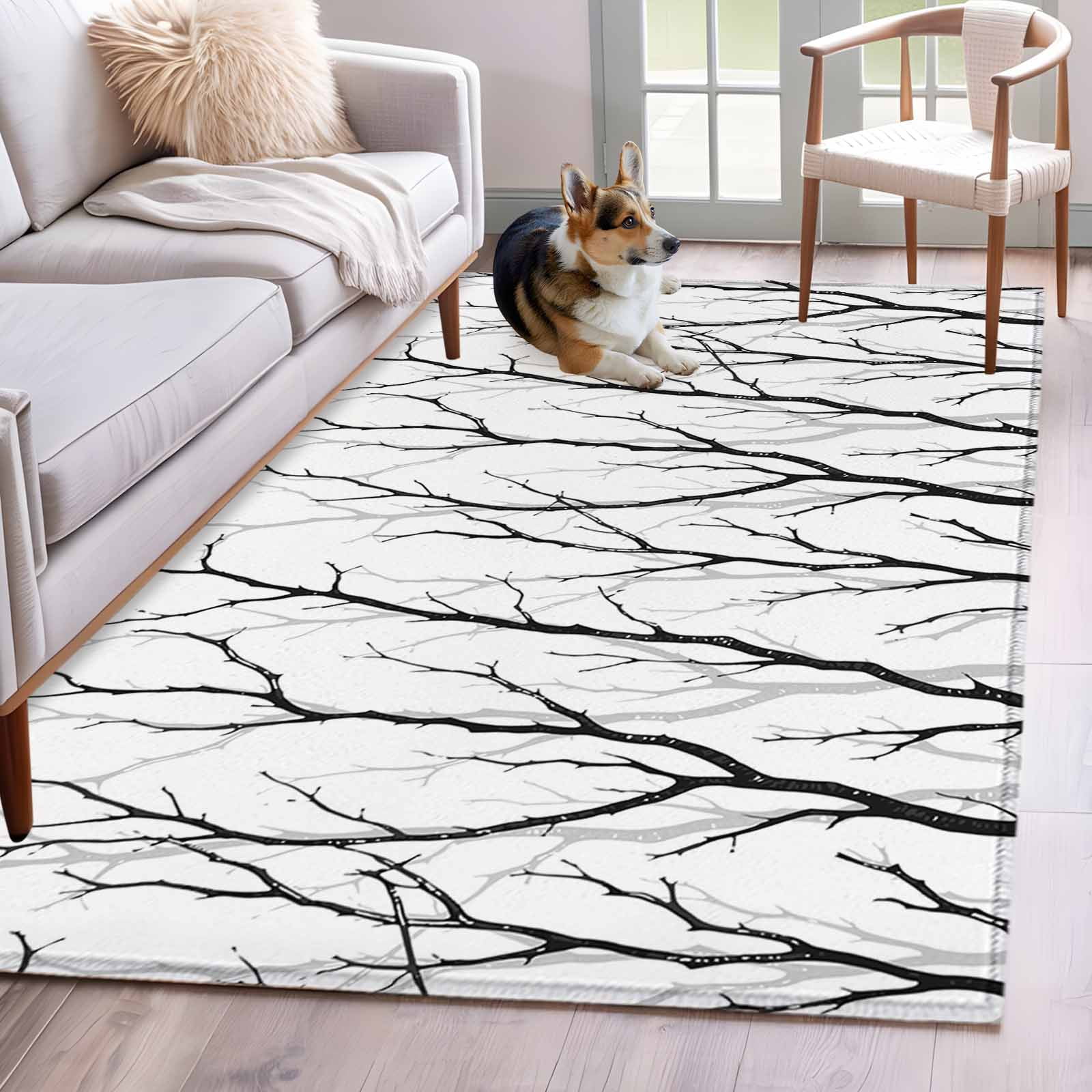 Black Branches Area Rugs 4x6 ft Abstracts Plant Silhouettes Modern ...