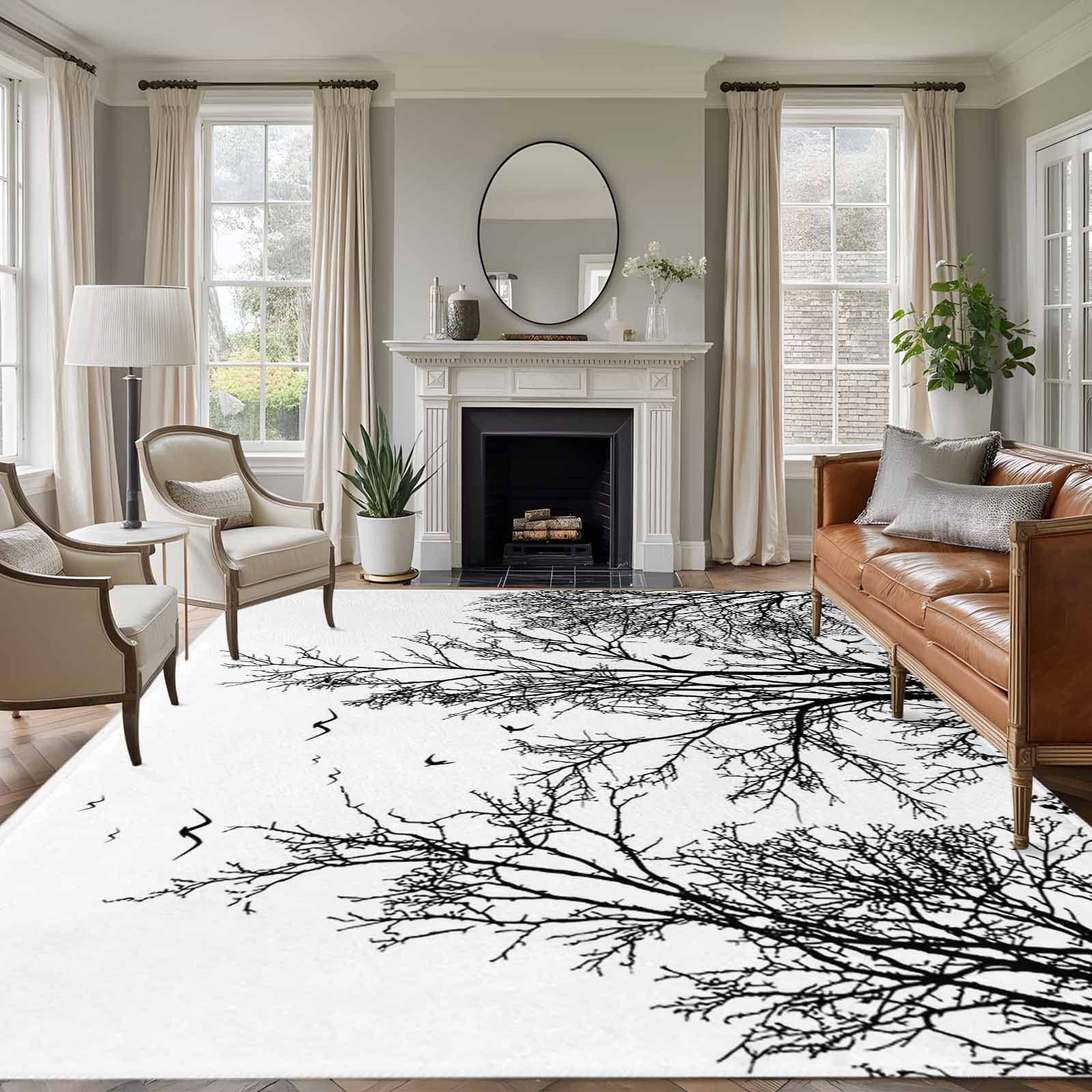 Black Branches Area Rugs 5'x8', Washable Small Throw Rugs for Classroom ...
