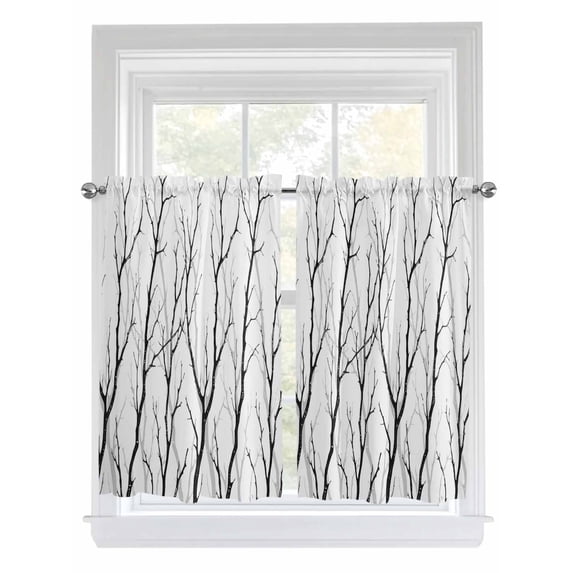 Black Branches Bathroom Window Curtain, Modern Abstract Art Forest Silhouettes Light Filtering Coffee Kitchen Curtains, Bedroom Living Room Curtains 2 Panel 84"x45"