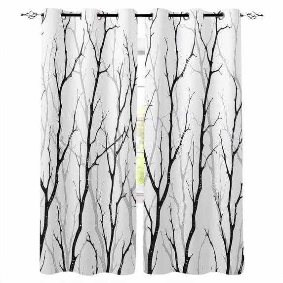 Black Branches Blackout Curtains for Bedroom/Living Room, Thermal Insulated Kitchen Curtains, Modern Abstract Art Forest Silhouettes Grommet Darkening Window Treatment Drapes 52"x63"x2