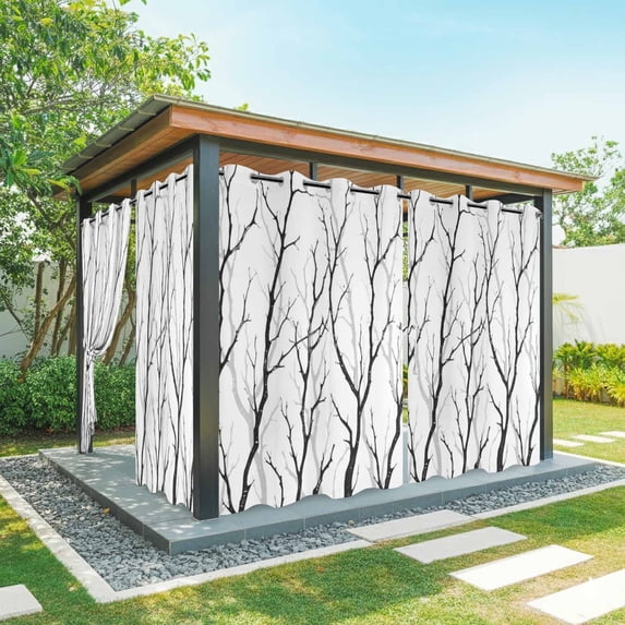 Black Branches Outdoor Curtains for Patio, Abstracts Plant Silhouettes Modern Style Waterproof Outside Curtains Privacy Blackout Curtain for Porch Pergola Cabana, 2 Panel 54W x 95L Inch