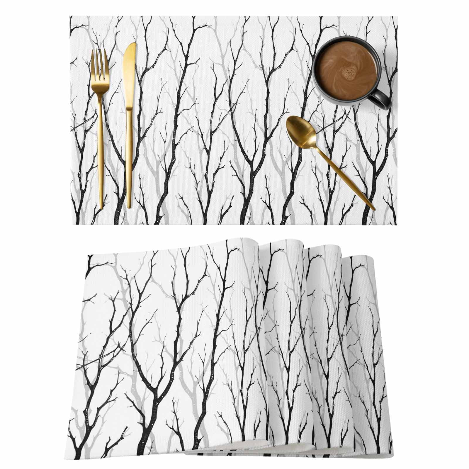 Black Branches Placemats Set of 4 Abstracts Plant Silhouettes Modern ...