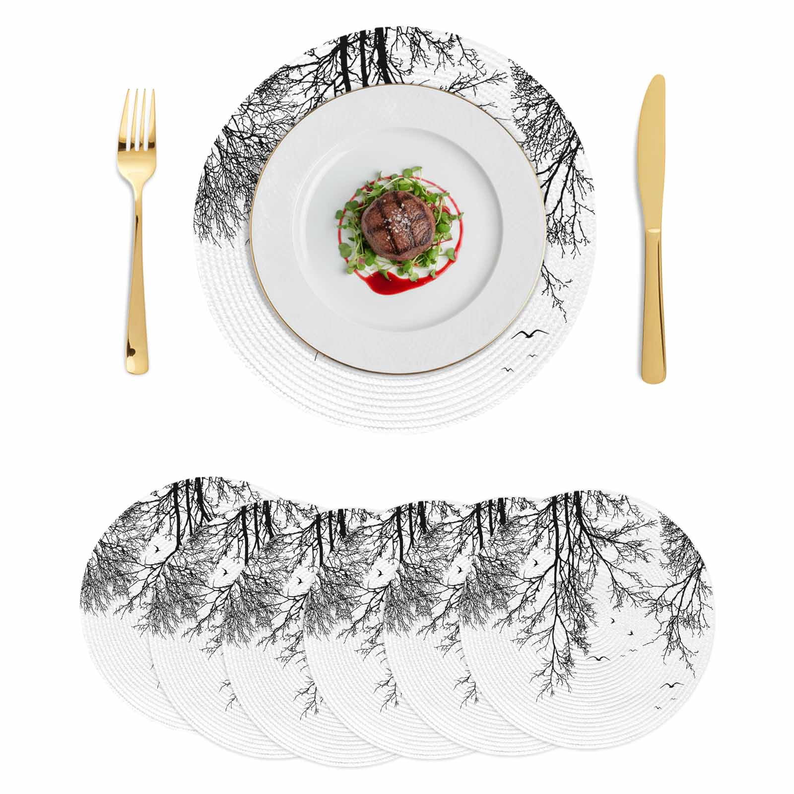 Black Branches Round 13 Inch Placemats Set of 6, Botanical Dead Tree ...