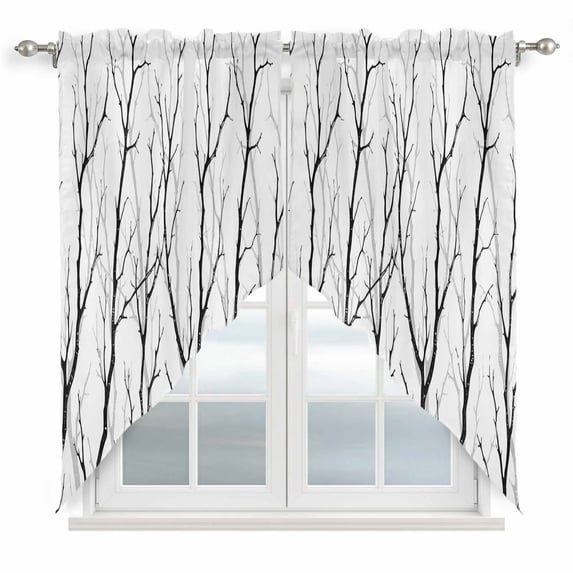 Black Branches Swag Valances for Windows, Kitchen Window Curtains Over Sink, Modern Abstract Art Forest Silhouettes Window Treatment Curtains for Living Room/Bedroom Curtains 2 Panel Sets 36"x45"