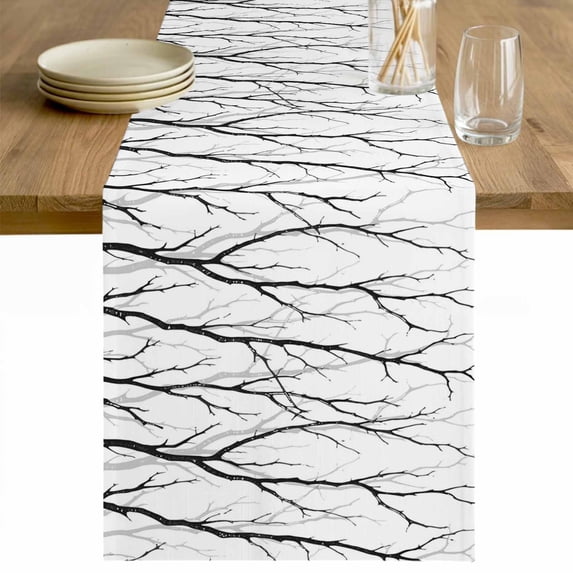 Black Branches Table Runner - 36 Inch Long Modern Abstract Art Forest Silhouettes Cotton and Linen Blended Dress Scarves Farmhouse Table Runner for Kitchen Dining, Coffee Table, 13" x 36"