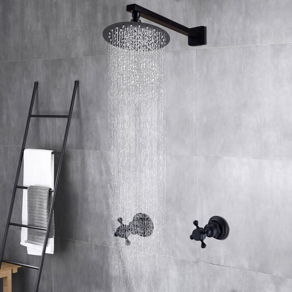 Black Brass Concealed Shower Set 8 Inch With 360 Rotating Head For Bathroom Wall Mount