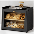 thumbnail image 1 of Black Bread Box for Kitchen Countertop, Large Bread Storage Container for Homemade Bread, Wood Farmhouse Breadbox Organizer for Kitchen Counter Corner, Cabinet, Pantry, Cupboard (Black), 1 of 4