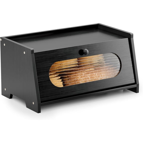 Black Bread Box for Kitchen Countertop,Large Capacity Kitchen Countertop Organizer,Bread Storage with Acrylic Window for Cabinet,Pantry,Cupboard