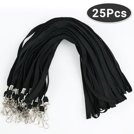 Black Lanyards with J-Hook - 3/8 Inch Wide Flat Neck Straps for ID Badges,Office,and Event Use,25 Pcs
