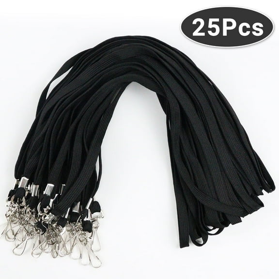 Black Lanyards with J-Hook - 3/8 Inch Wide Flat Neck Straps for ID Badges,Office,and Event Use,25 Pcs