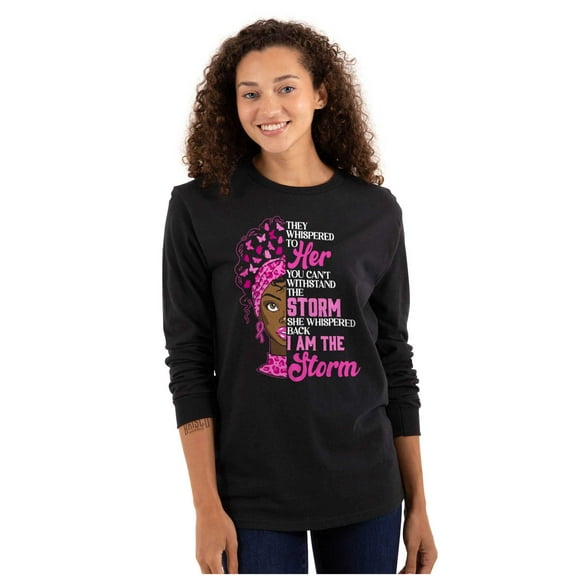 Black Breast Cancer I Am The Storm Women Plus Size Long Sleeve Graphic Tee Brisco Brands 2X