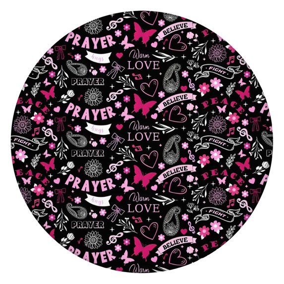 Black Breast Cancer Round Fitted Tablecloth with Elastic Edge,Dining Table Cover Waterproof,Outdoor Round Tablecloth for Camping,Dining,Indoor and Outdoor