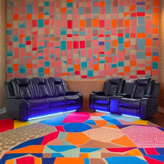 Black Breathing Leather 2-Piece Living Room Recliner Sofa Set