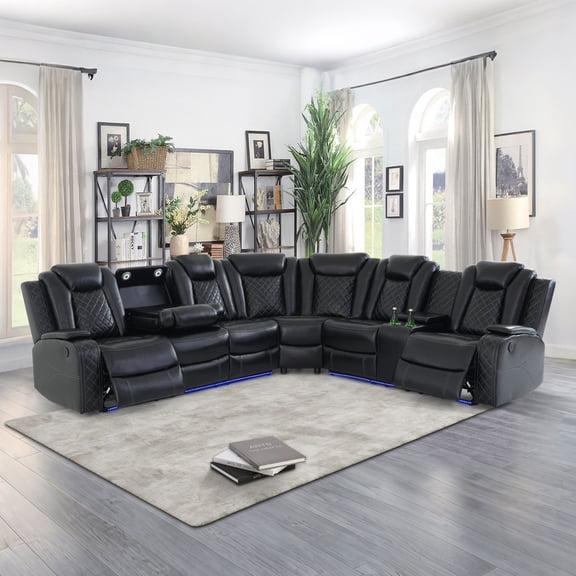 Black Breathing Leather 3-Piece Living Room Recliner Sofa Set