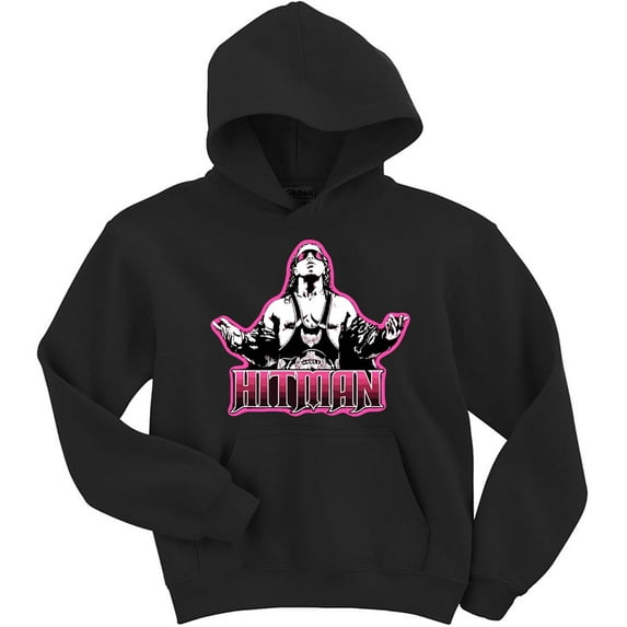 Black Bret Hart WWF WWE Old School Adult 3XL Hooded Sweatshirt