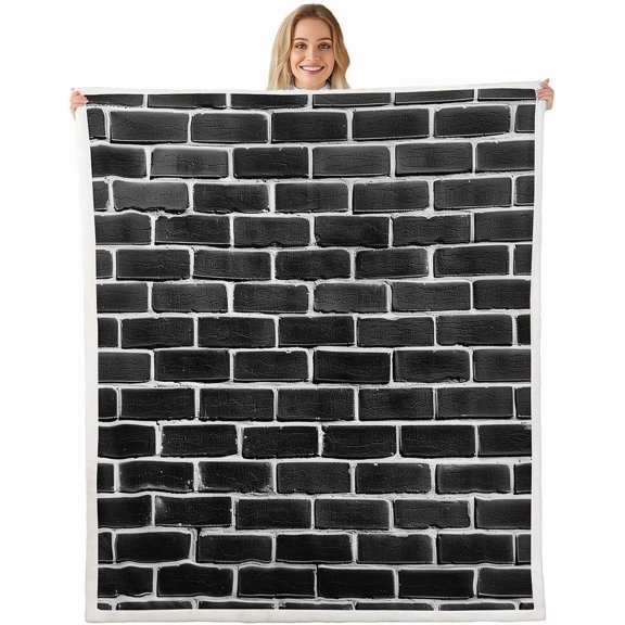 Black Brick Fleece Throw Blanket Brick Texture Sherpa Blanket for Kids Women Men Plush Fuzzy Geometric Throw Luxury for Bed Couch Chair Living Room Bedroom Decor 30" x 40"