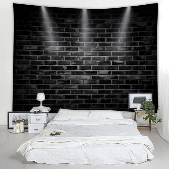 Black Brick Wall Print Fabric Tapestry Decorative Wall Art Tablecloth Bedspread Picnic Blanket Beach Throw Blanket Multifunctional for Bedroom Hall Dormitory Living Room Hanging 59 x 51 Inches