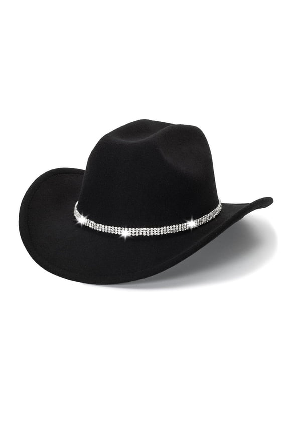 Black Bride Cowboy Hat Western Bachelorette Party Hat with Rhinestone Rivets for Music Festival Costume Jazz Event