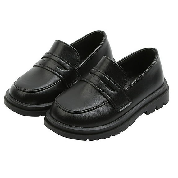 Black British Style Solid Color Leather Shoes For Girls With Magic Strap, Suitable For School Use, Formal Events, And Daily Wear, Ensuring Support