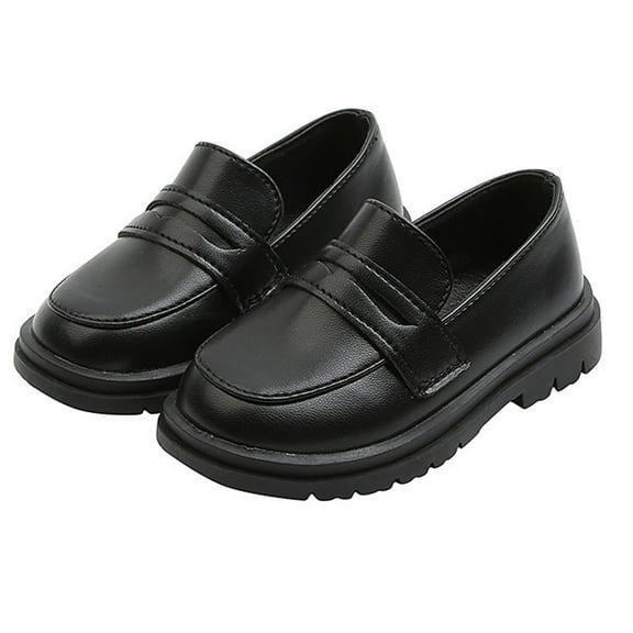 Black British Style Solid Color Leather Shoes For Girls With Magic Strap, Suitable For School Use, Formal Events, And Daily Wear, Ensuring Support