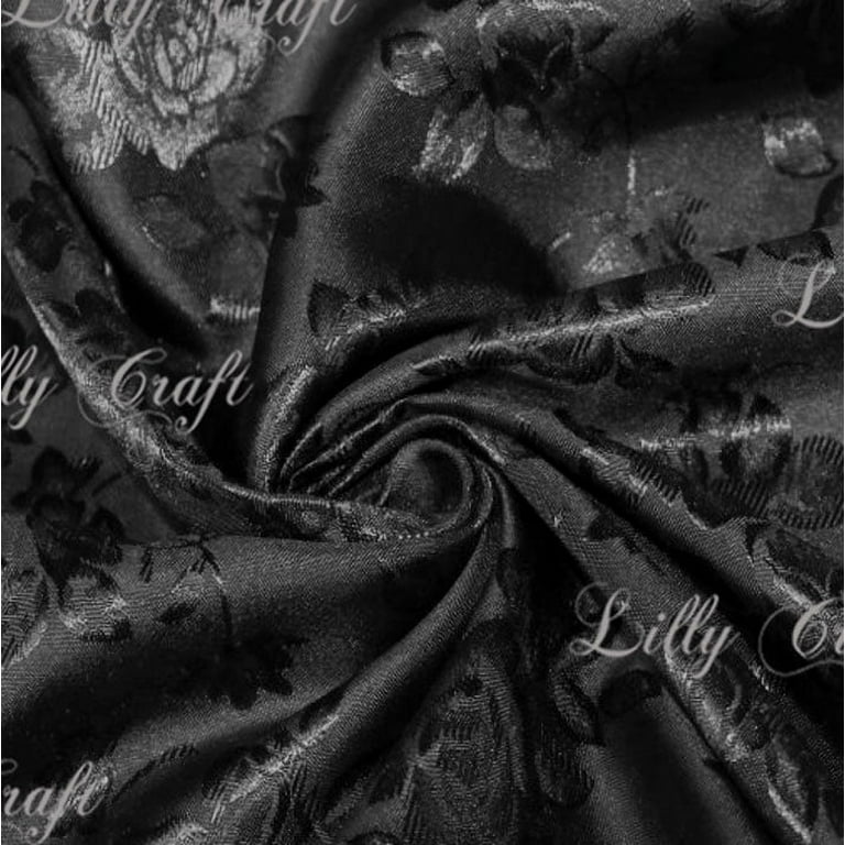 Black Brocade Jacquard Satin Fabric 58”/60” Inches Wide - Sold By The Yard  
