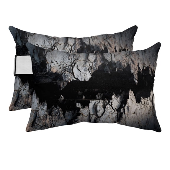 Black Broken Stone Outdoor Pillows for Chaise Lounge Chair Beach Headrest Pillow Set of 2 Waterproof Lumbar Pillows with Insert&Adjustable Elastic Strap Modern Mysterious Artistic Pool Pillow 12"x20"