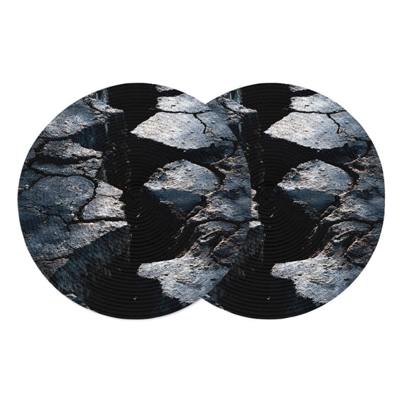 Black Broken Stone Round Placemats Set of 2 Modern Deep Cracks Artistic ...