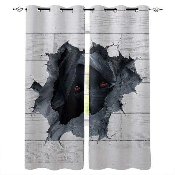Black Broken Wall Blackout Curtains for Bedroom/Living Room, Thermal Insulated Kitchen Curtains, Modern Artistic Gray Wall Decoration Grommet Darkening Window Treatment Drapes 52"x84"x2