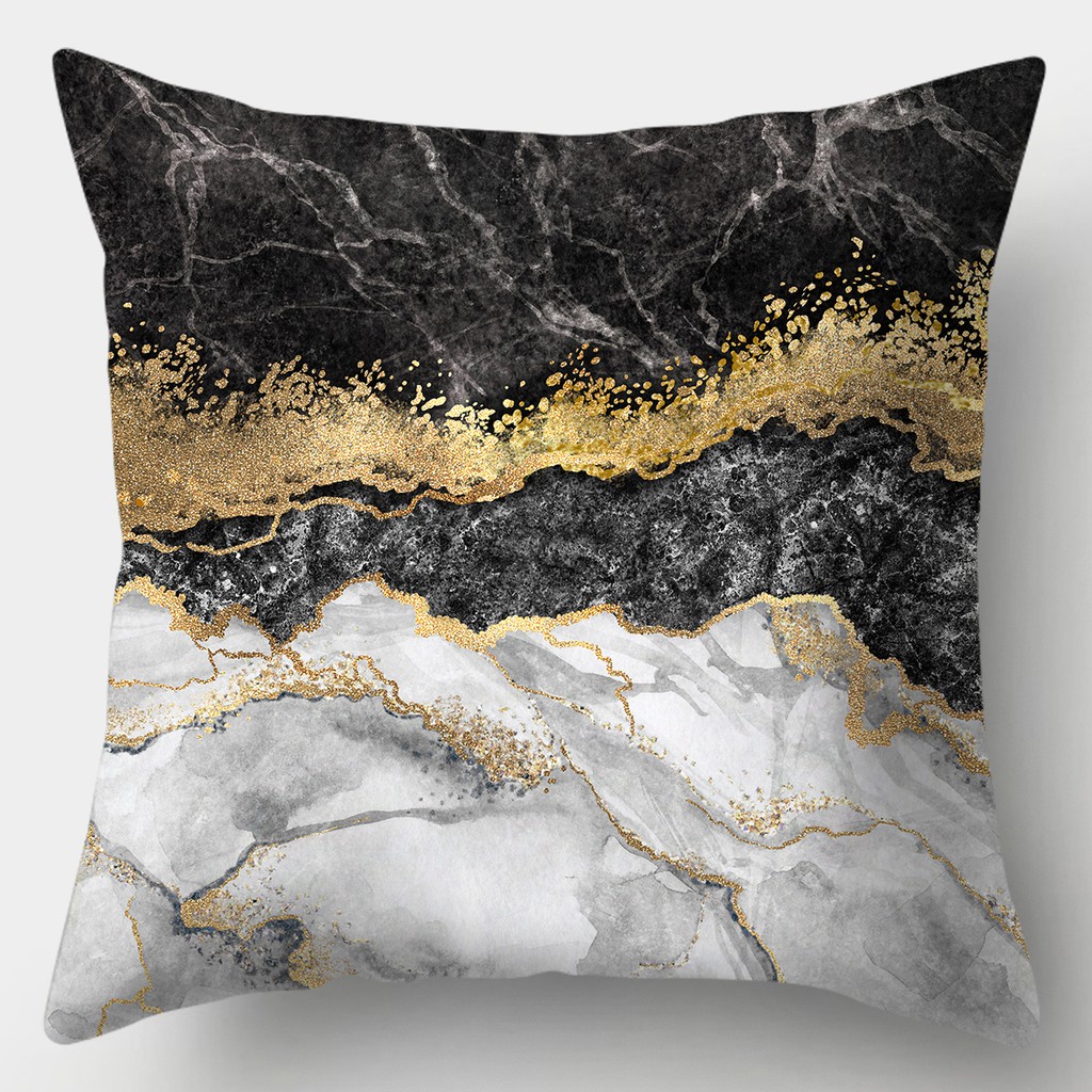 18'' x 18'' Modern Black Abstract Gold feather Throw Pillow Cover Silk  Cushion Protector