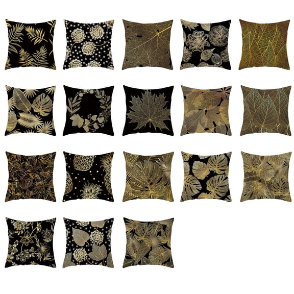 Black Bronzing Pillow Cases 17x17 In, Elegant Flowers Leaves Pattern Luxury Decorative Throw Cushion Covers