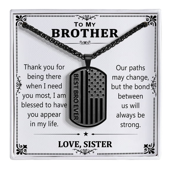 Black To My Brother Necklace Gifts from Sister,Best Brother Ever American Flag Dog Tag Pendant Chain Jewelry Christmas Birthday Valentine's Day Father's Day Gift Ideal Presents for Men