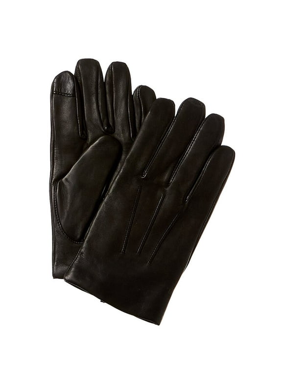 Black Brown 1826 3 Point Basic Cashmere-Lined Leather Tech Gloves, L, Black