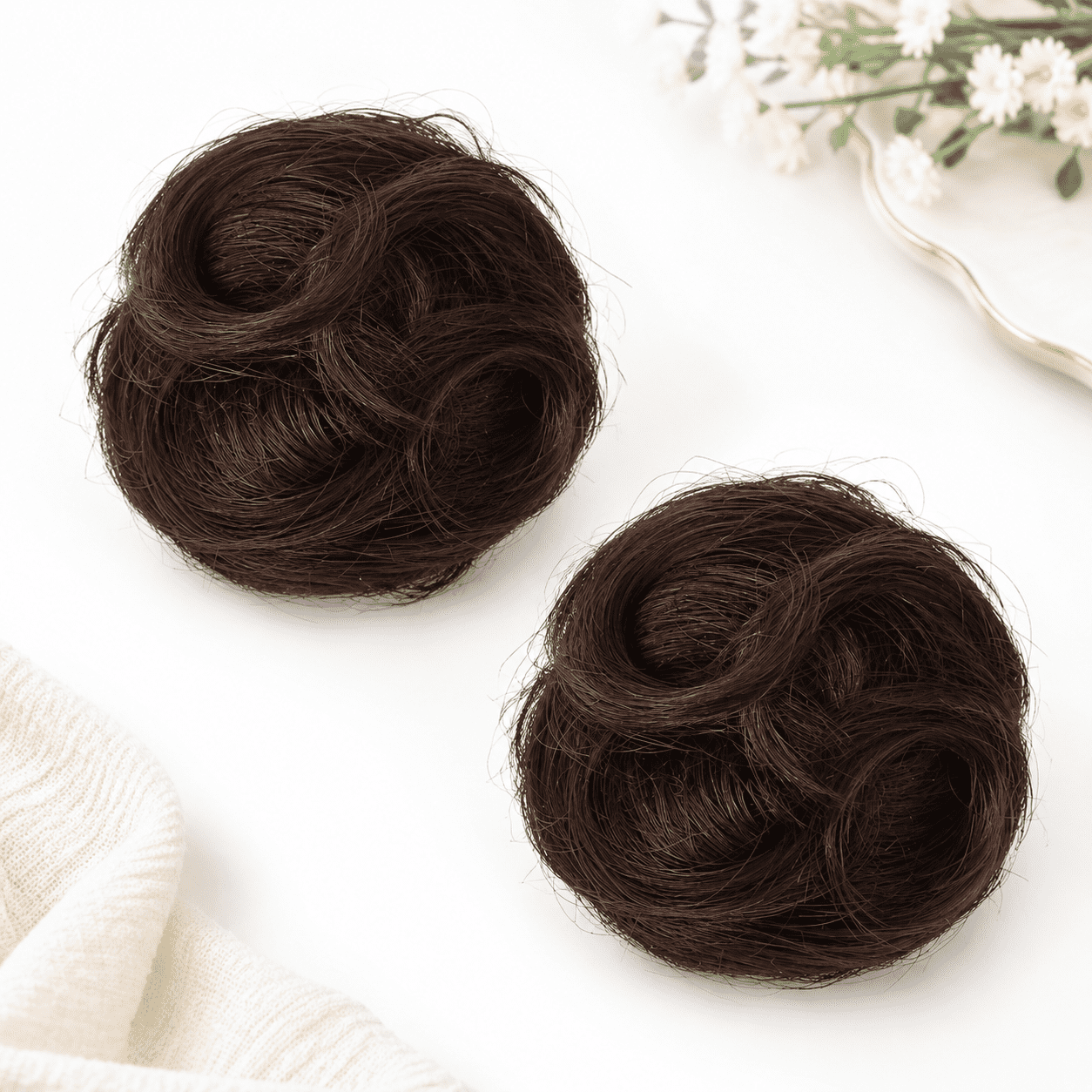 Black Brown 3.5 Inch Wavy Space Bun Hair Extensions with Mini Claw ...