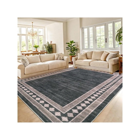 Black Brown-9*12 feet Contemporary Machine Washable Area Rug Modern Geometric Floor Cover Non Slip Stylish Bordered Accent Carpet Stain Resistant Low Pile Ultra Thin Pet Friendly Foldable Soft Indo