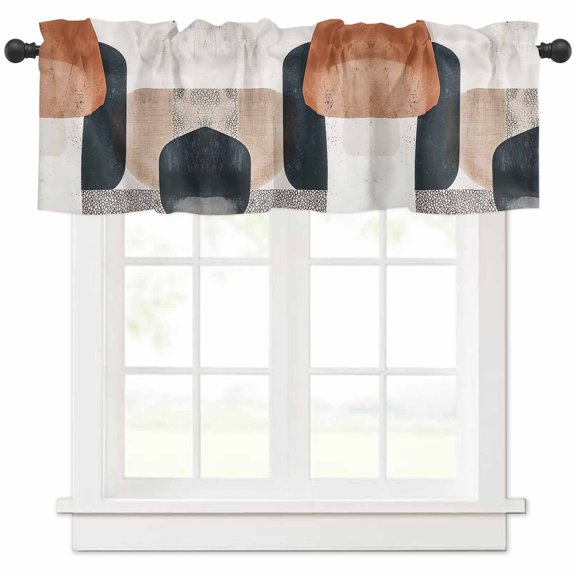 Black Brown Abstract Art Valances for Windows Farmhouse Kitchen Curtains Valances Rod Pocket Valance Curtains for Kitchen Windows Modern Geometric Luxury Window Valances for Bathroom Bedroom 54"x18"